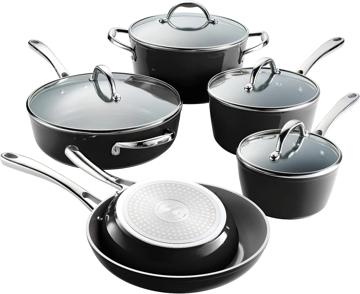 Tramontina 10-Piece Ceramic Non Stick Cookware Set with Lids, Heavy-Gauge Aluminum Pots and Pans Kitchen Set with Nonstick Coating, Dishwasher and Oven Safe (Black)