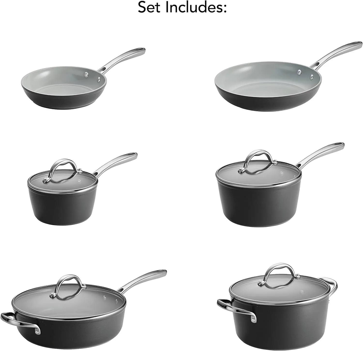 Tramontina 10-Piece Ceramic Non Stick Cookware Set with Lids, Heavy-Gauge Aluminum Pots and Pans Kitchen Set with Nonstick Coating, Dishwasher and Oven Safe (Black)