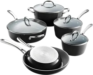 Tramontina 10-Piece Ceramic Non Stick Cookware Set with Lids, Heavy-Gauge Aluminum Pots and Pans Kitchen Set with Nonstick Coating, Dishwasher and Oven Safe (Black)