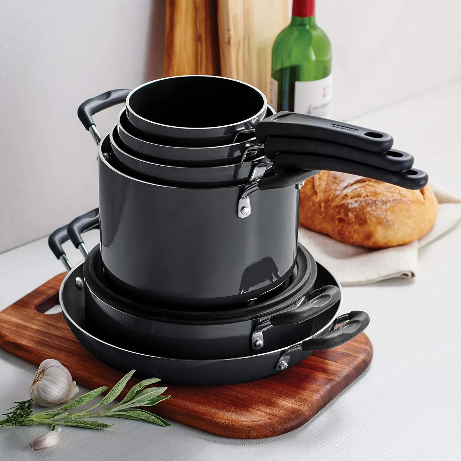 Tramontina Aluminum Non Stick 11-Piece Nesting Pots and Pans Set with Lids - Gray, Kitchen Nonstick Cookware Set, Dishwasher and Oven Safe