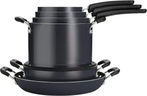 Tramontina Aluminum Non Stick 11-Piece Nesting Pots and Pans Set with Lids - Gray, Kitchen Nonstick Cookware Set, Dishwasher and Oven Safe