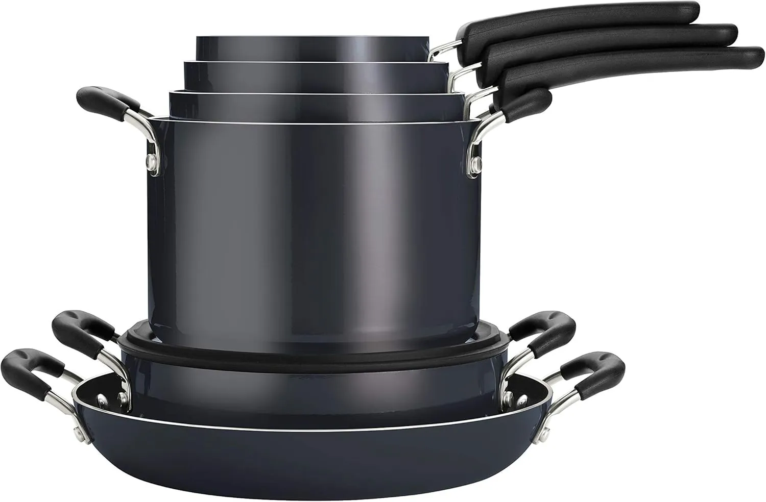 Tramontina Aluminum Non Stick 11-Piece Nesting Pots and Pans Set with Lids - Gray, Kitchen Nonstick Cookware Set, Dishwasher and Oven Safe