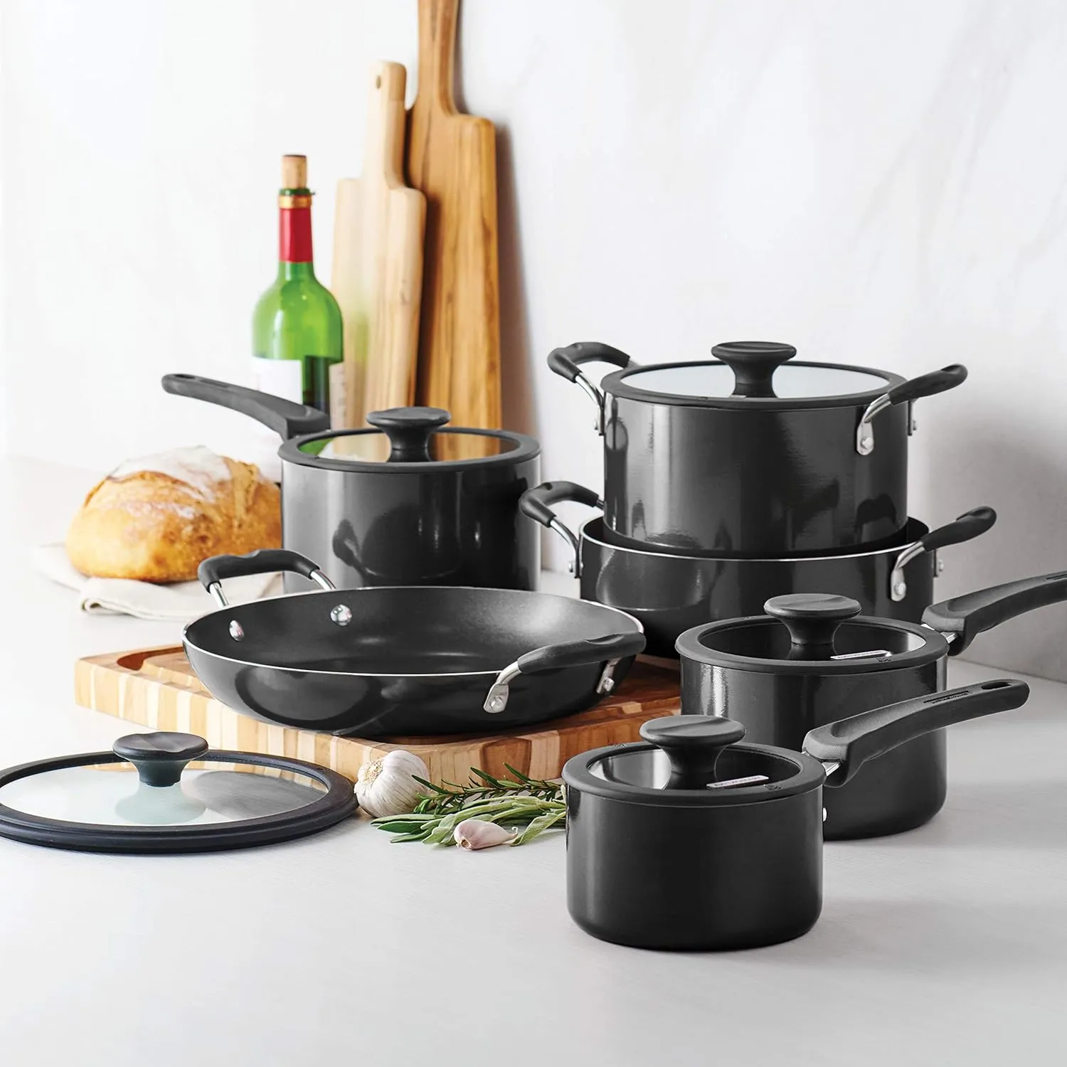 Tramontina Aluminum Non Stick 11-Piece Nesting Pots and Pans Set with Lids - Gray, Kitchen Nonstick Cookware Set, Dishwasher and Oven Safe