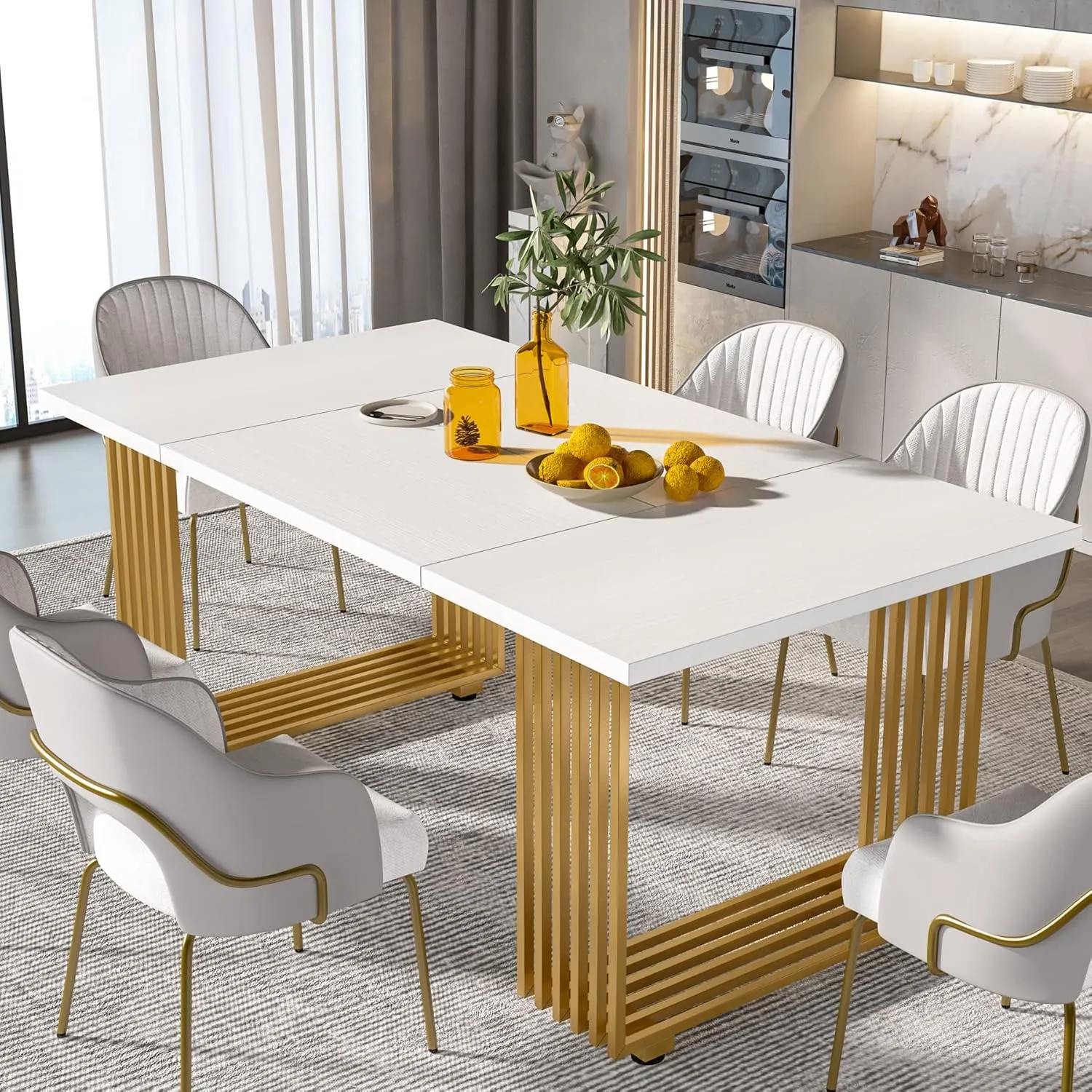 Tribesigns Modern Dining Table for 6-8 People, 70.8-in White Dining Room Table, Wooden Kitchen Table, Rectangular Dinner Table for Dining Room Family Gathering