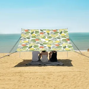 Tropical Fruits Leaves Beach Camping Tent Sun Shelter for Whole Family, Orange Banana Lemon Beach Shade Canopy with UPF50  UV Protection,Easy Set Up and Carry,Outdoor Shade for Trips, Fishing, B