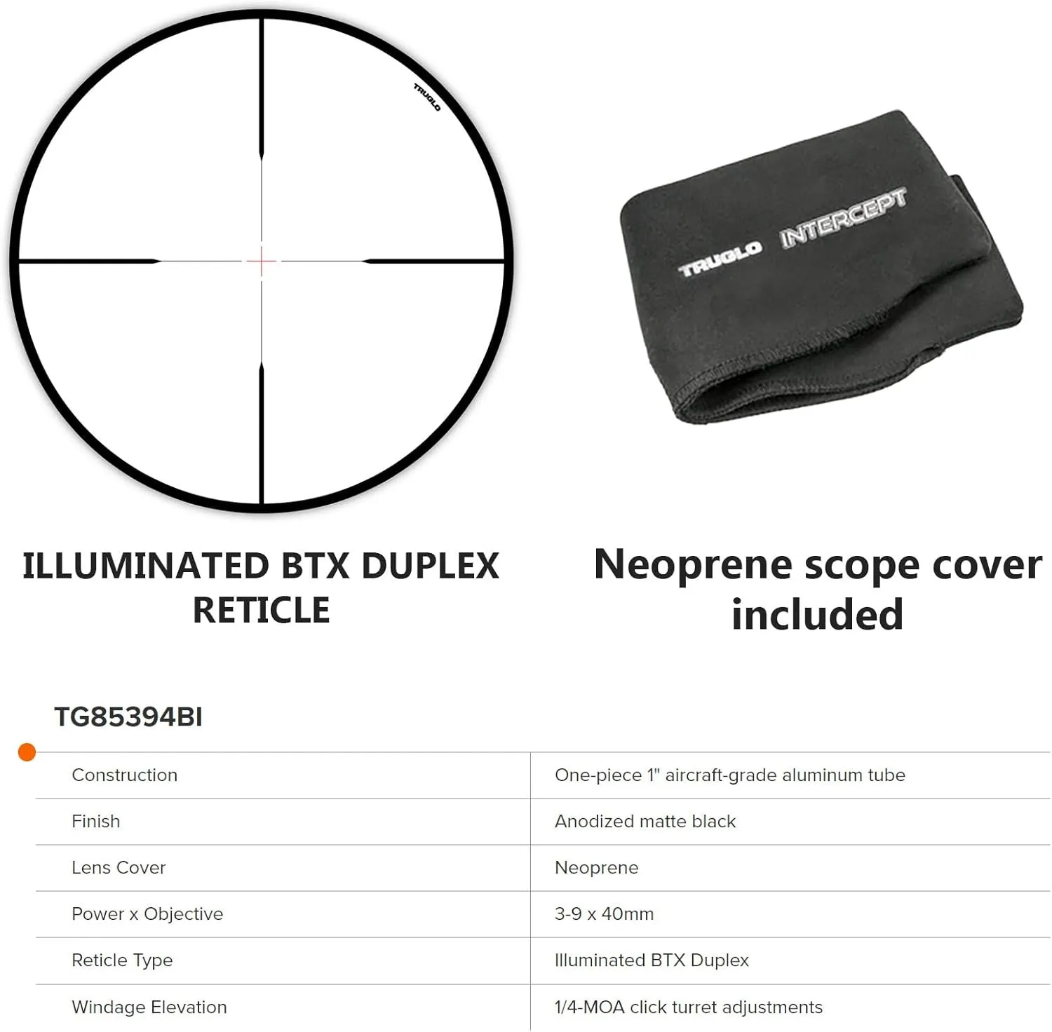 TRUGLO Intercept Tactical Hunting Shooting Durable Waterproof Fogproof Scratch-Resistant 1" Tube Illuminated Reticle Riflescope with Scope Cover Included