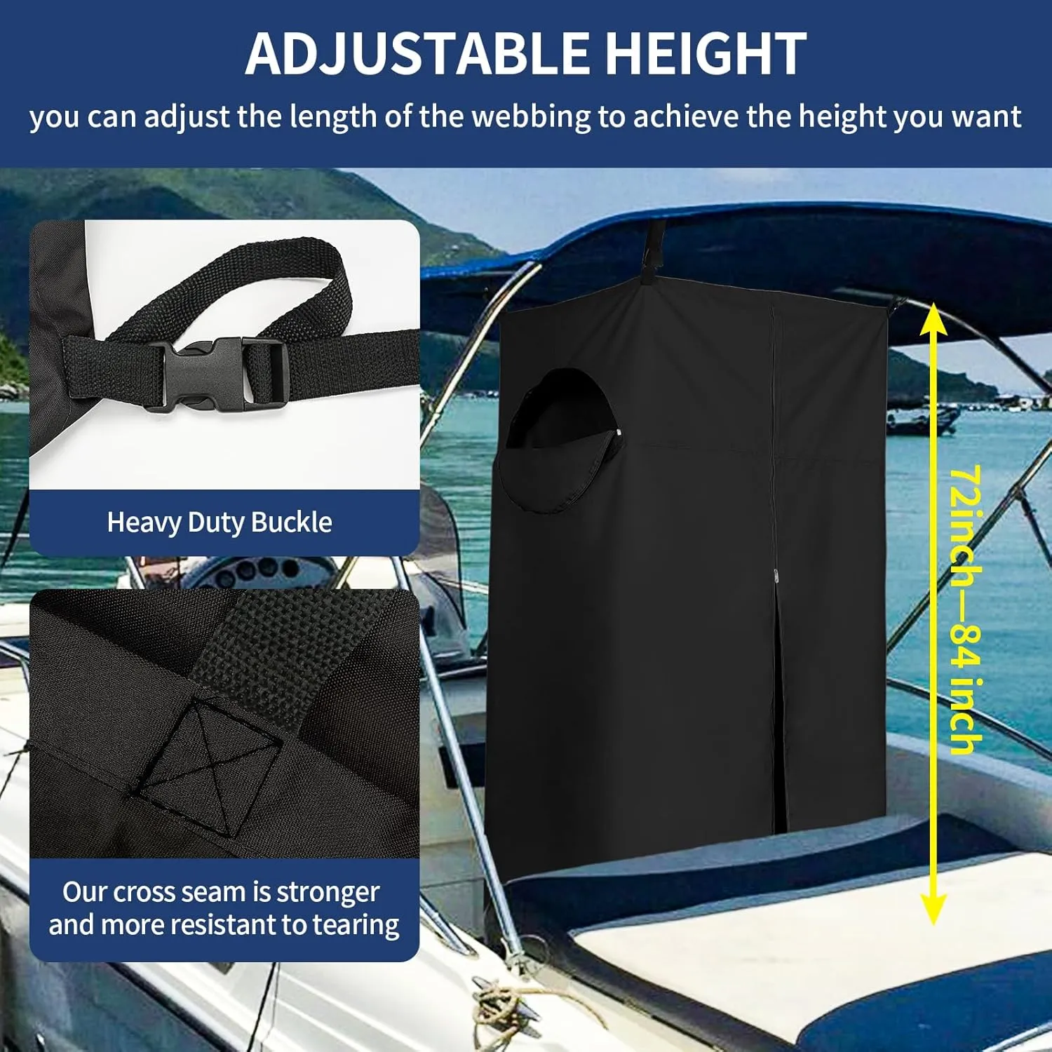 Tuszom Heavy Duty 600D Privacy Tent for Boat, Heavy Duty Hanging Changing Room for Bimini Top with Storage Bag, Portable Privacy Station for Pontoons