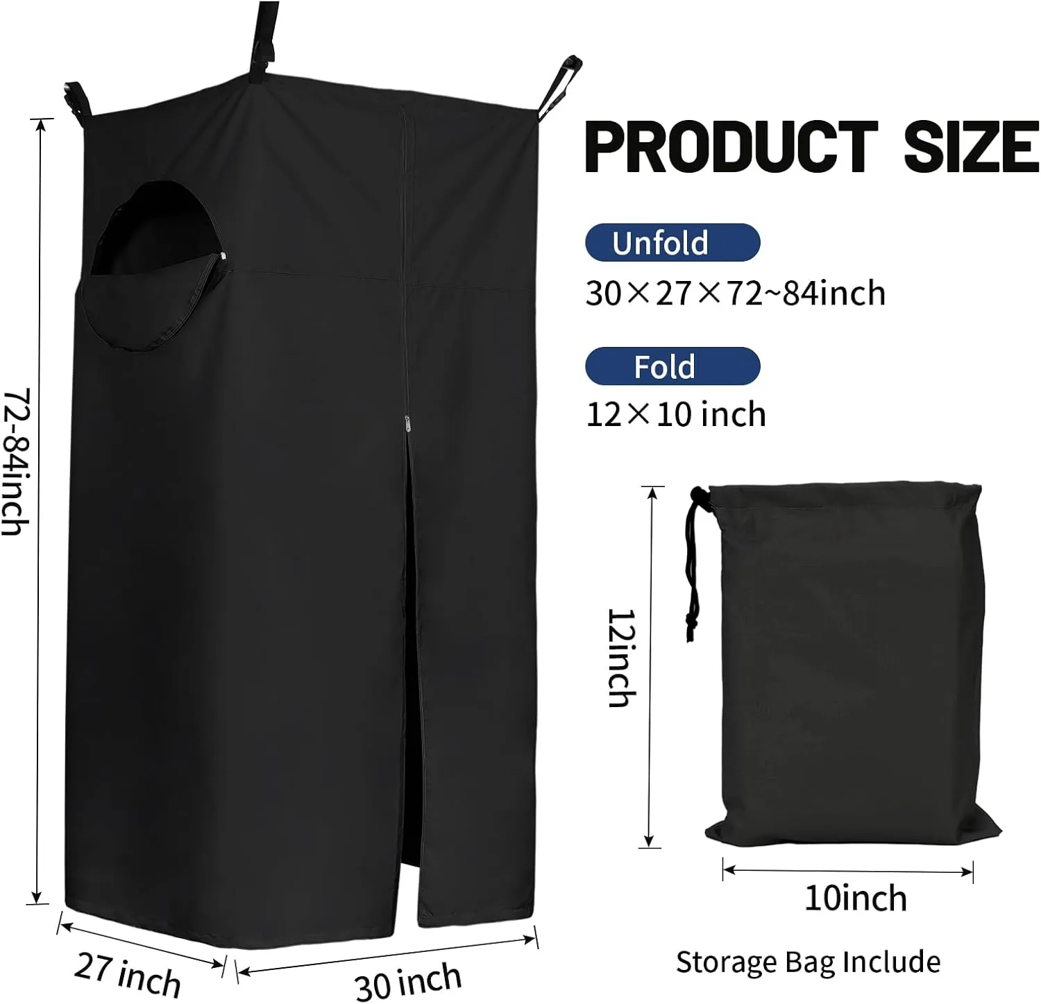 Tuszom Heavy Duty 600D Privacy Tent for Boat, Heavy Duty Hanging Changing Room for Bimini Top with Storage Bag, Portable Privacy Station for Pontoons