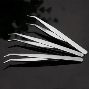 Tweezers 2PCS Professional Stainless Steel Tweezers Eyebrow Craft Jewelry Tweezers with Curved/Pointed Tips Precision Picking Tool Precision Tweezers Set(Elbow)