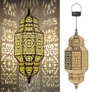 Twinkya 18 Inch High Large Hanging Solar Lights Outdoor Garden Decorative Solar Lantern Waterproof Plastic Moroccan Outdoor Decorations for Patio Pathway Yard Porch Backyard Garden Decor (1 Pack)
