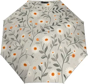 Umbrella Hand Drawn Brown Flowers Compact Travel Umbrella Modern Minimalist Floral Windproof Automatic Travel Umbrella One Touch Auto Open And Close Button Travel Folding Sports Umbrella