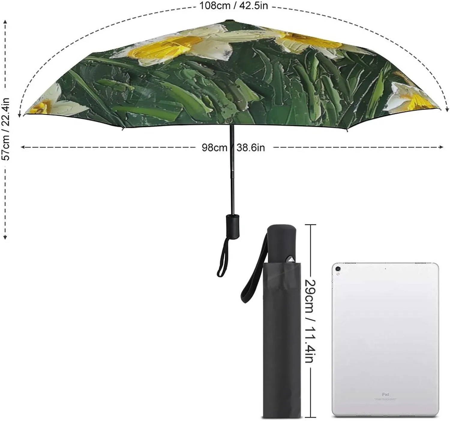 Umbrella Hand Drawn Brown Flowers Compact Travel Umbrella Modern Minimalist Floral Windproof Automatic Travel Umbrella One Touch Auto Open And Close Button Travel Folding Sports Umbrella