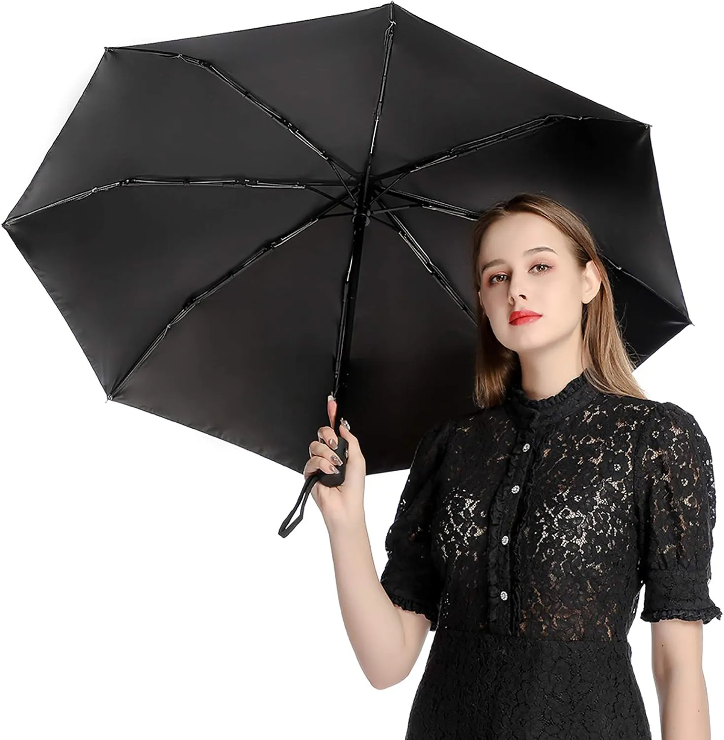 Umbrella Hand Drawn Brown Flowers Compact Travel Umbrella Modern Minimalist Floral Windproof Automatic Travel Umbrella One Touch Auto Open And Close Button Travel Folding Sports Umbrella