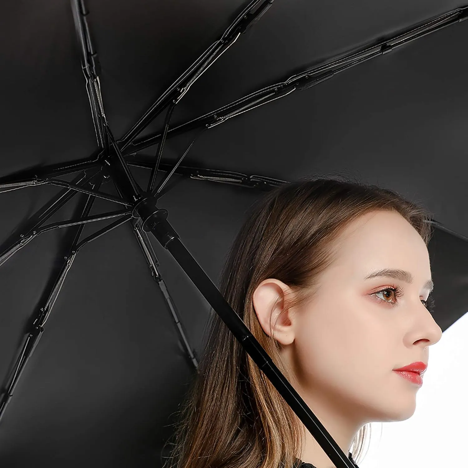 Umbrella Hand Drawn Brown Flowers Compact Travel Umbrella Modern Minimalist Floral Windproof Automatic Travel Umbrella One Touch Auto Open And Close Button Travel Folding Sports Umbrella