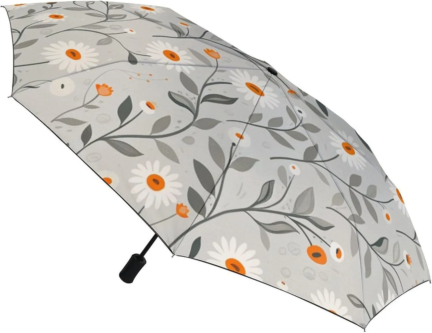 Umbrella Hand Drawn Brown Flowers Compact Travel Umbrella Modern Minimalist Floral Windproof Automatic Travel Umbrella One Touch Auto Open And Close Button Travel Folding Sports Umbrella