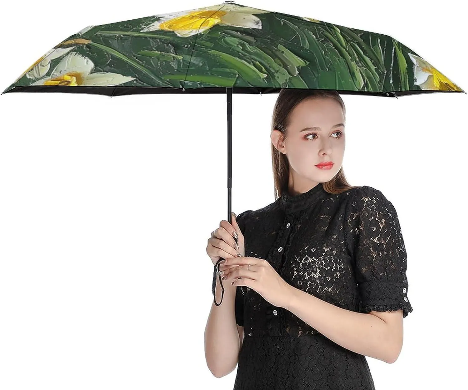 Umbrella Hand Drawn Brown Flowers Compact Travel Umbrella Modern Minimalist Floral Windproof Automatic Travel Umbrella One Touch Auto Open And Close Button Travel Folding Sports Umbrella