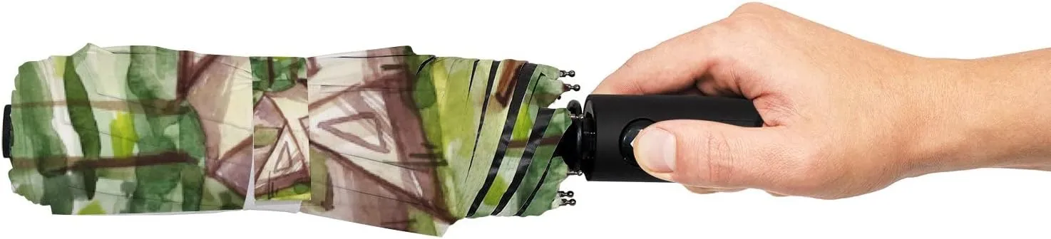 Umbrella Rain Windproof Watercolor Camping Tent Nature Travel Compact Anti-UV Protection Umbrellas Golf Folding Parasol Automatic Open Close Men Women Adults