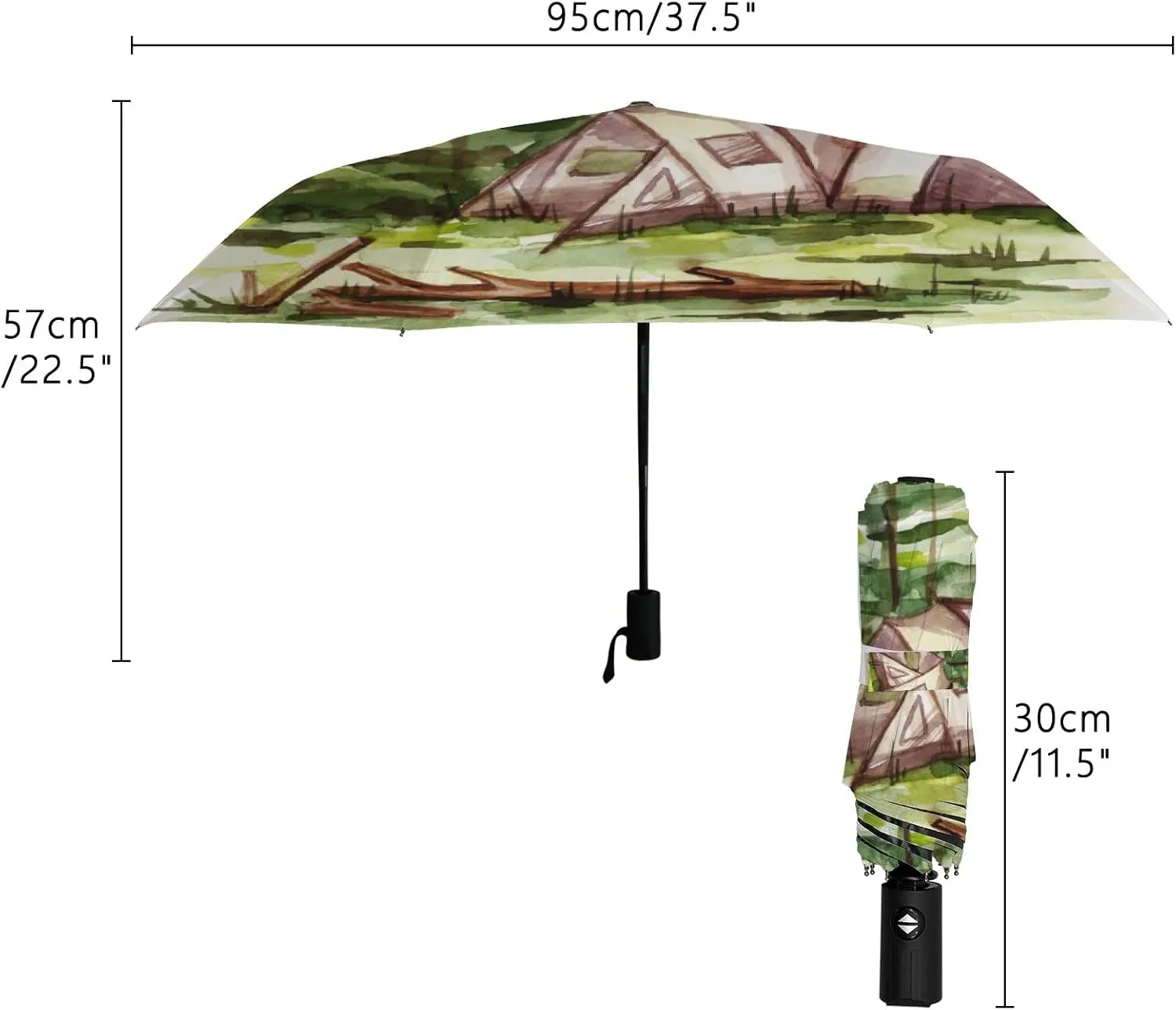 Umbrella Rain Windproof Watercolor Camping Tent Nature Travel Compact Anti-UV Protection Umbrellas Golf Folding Parasol Automatic Open Close Men Women Adults
