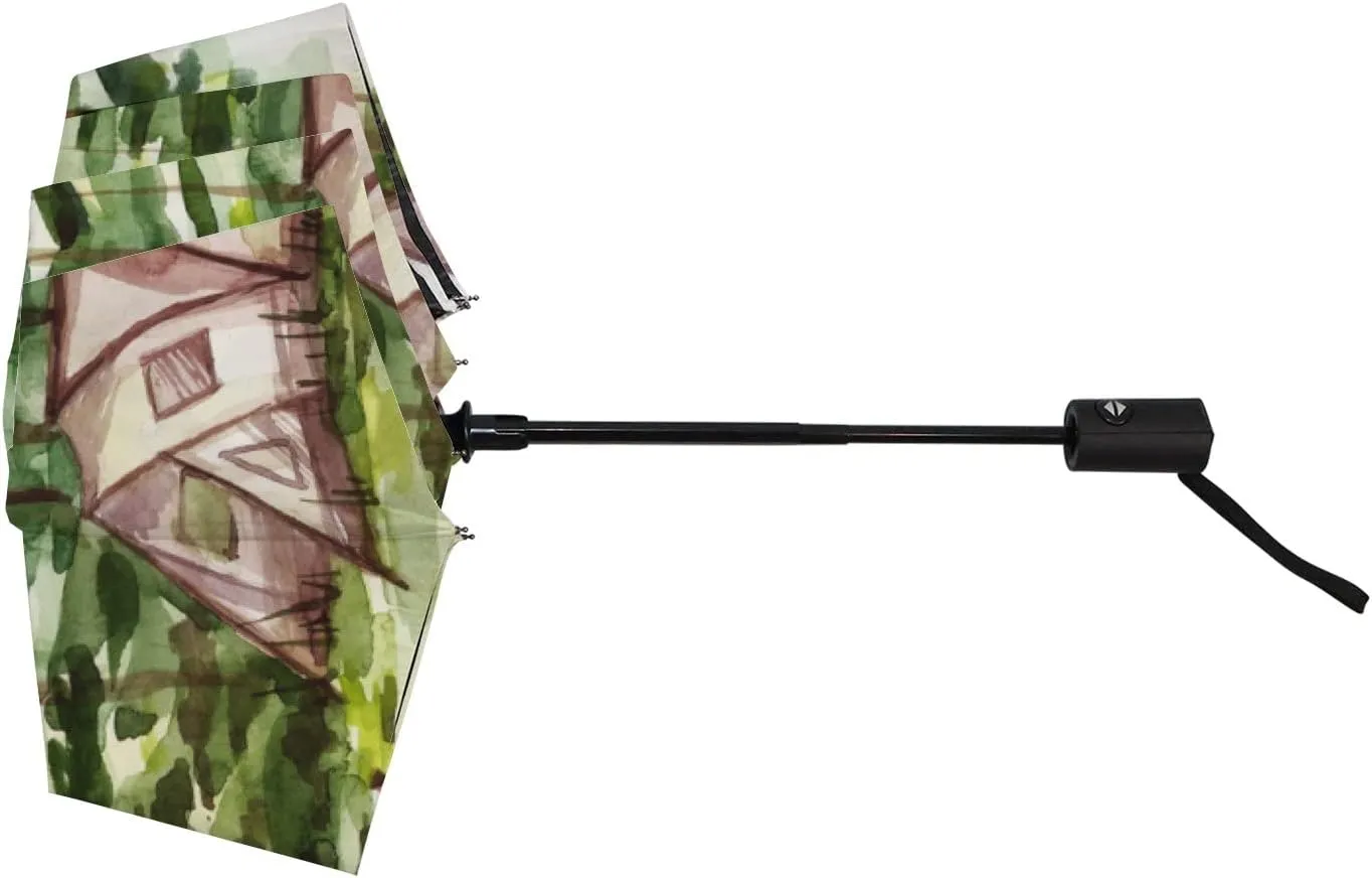 Umbrella Rain Windproof Watercolor Camping Tent Nature Travel Compact Anti-UV Protection Umbrellas Golf Folding Parasol Automatic Open Close Men Women Adults