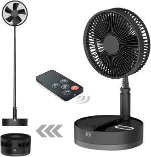 UN UNITEDTIME Foldable Fan Foldaway Oscillating with Remote Control, 10800mAh Battery Operated Fans, Portable for Outdoor, Courtyard, Beach,Travel, Room,4 Speeds, with Timer night light (Black)