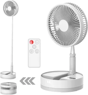 UN UNITEDTIME Foldable Fan Foldaway Oscillating with Remote Control, 10800mAh Rechargeable Battery Operated Portable for Camping, 4 Speed, Timer, Height Adjustment for Travel, Outdoor (White)