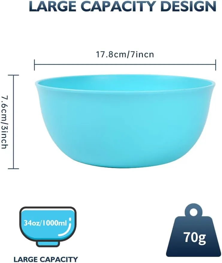 Unbreakable Plastic Bowls, Set of 8, BPA Free Bowls Set, Extra Large 35oz, Microwave & Dishwasher Safe, Soup and Salad Bowls (Turquoise)