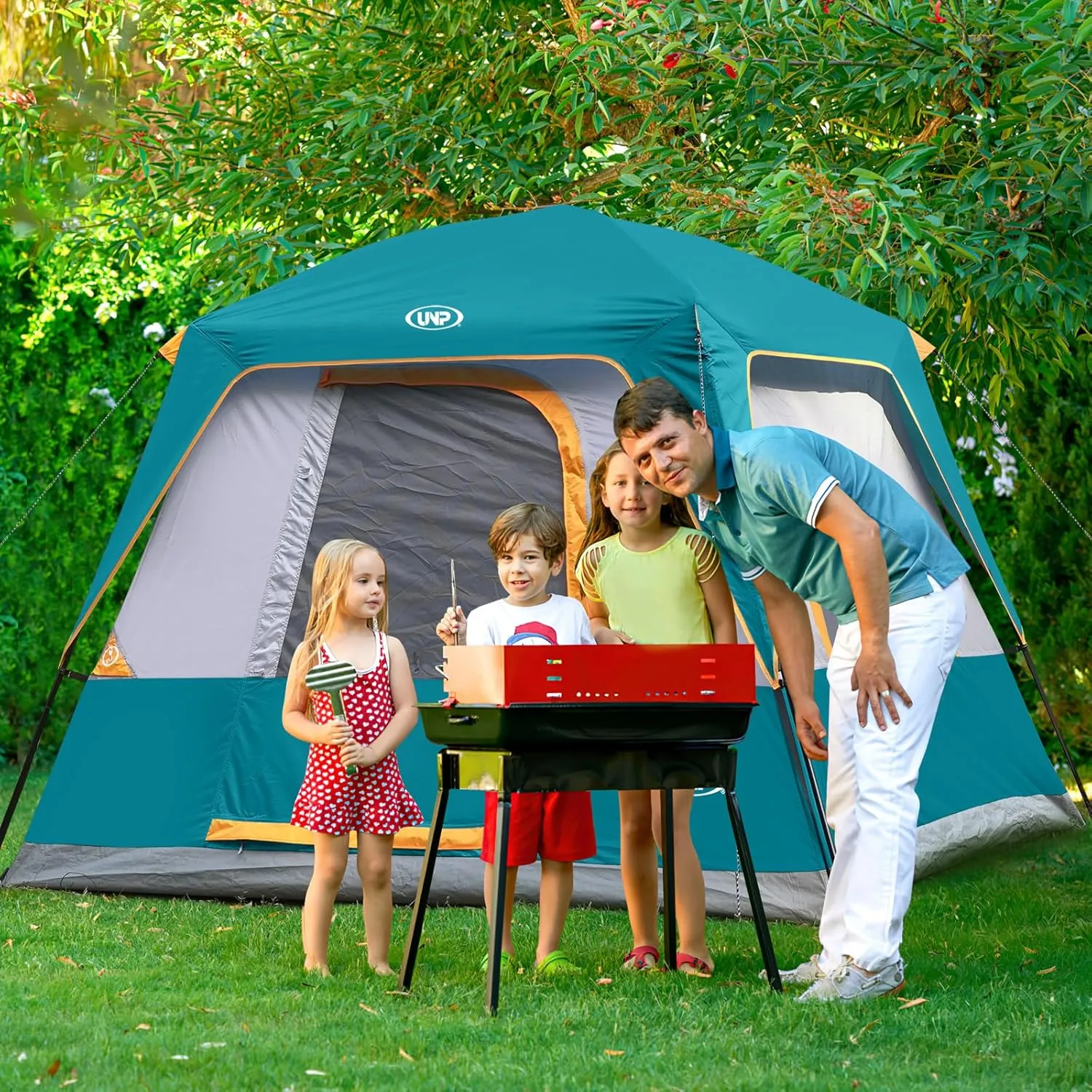 UNP 2/4/6/8 Person Tent, Portable Cabin Tent, Camping Tent 4-Person Easy Set Up, Waterproof with Top Rainfly for Outdoor Camping/Hiking