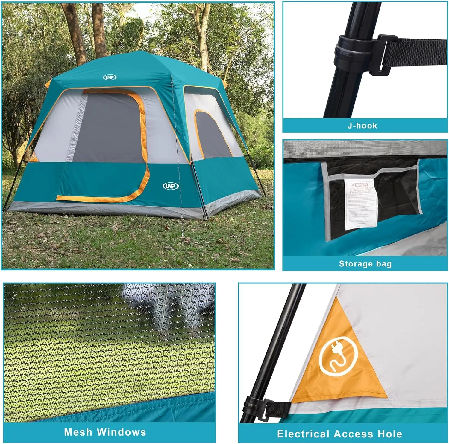 UNP 2/4/6/8 Person Tent, Portable Cabin Tent, Camping Tent 4-Person Easy Set Up, Waterproof with Top Rainfly for Outdoor Camping/Hiking