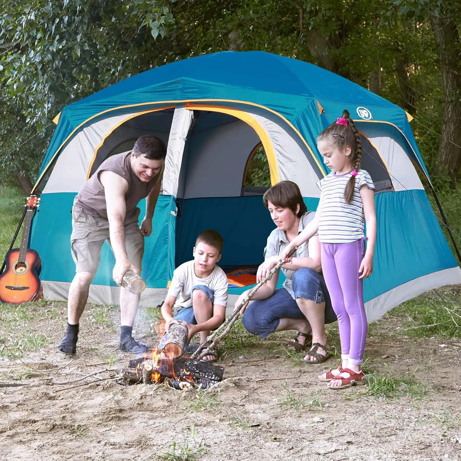 UNP Tents 6 Person Waterproof Windproof Easy Setup,Double Layer Family Camping Tent with 1 Mesh Door & 5 Large Mesh Windows -10'X9'X78in(H)