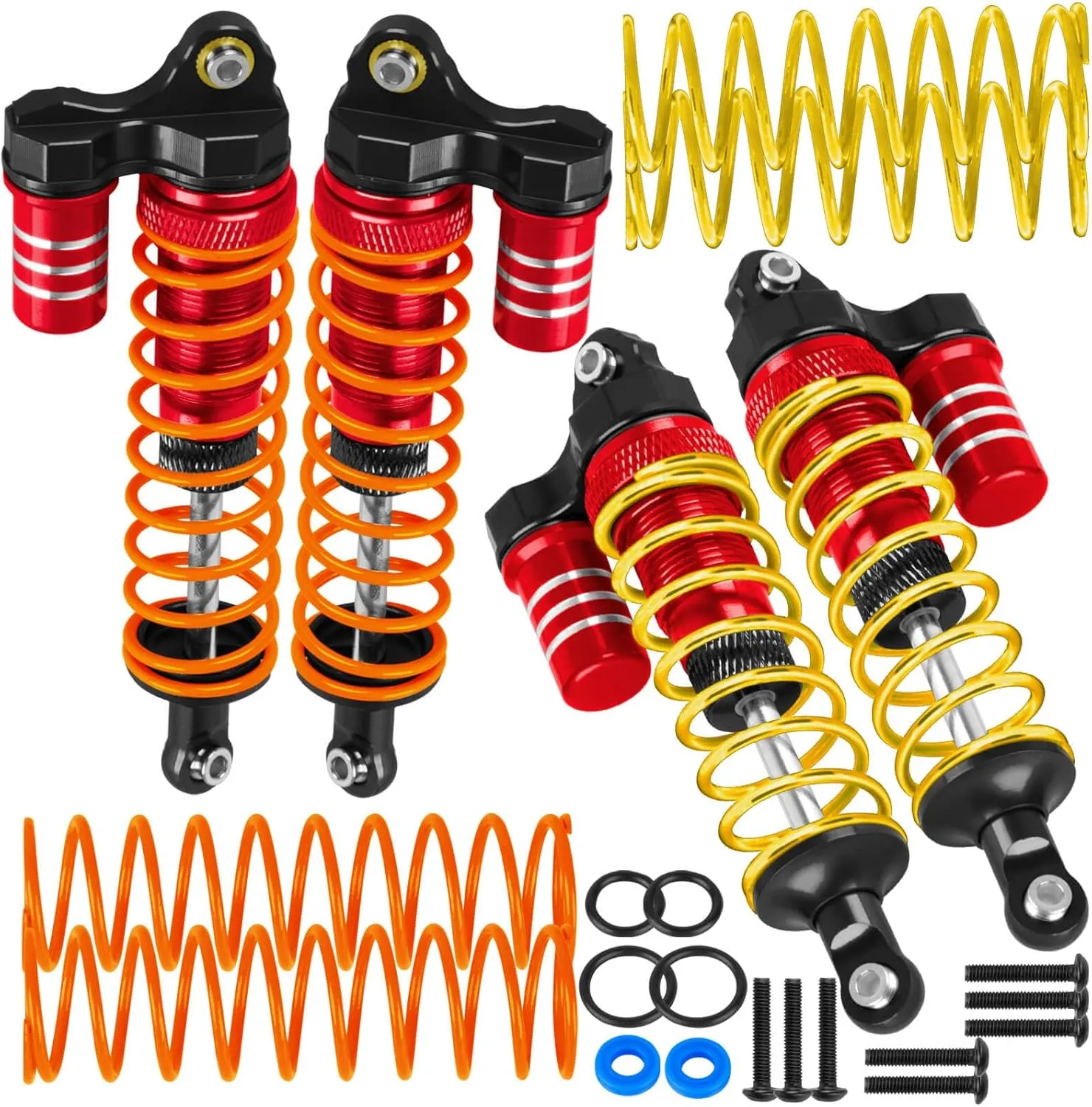 Upgrades Part Front Rear Assembled Full Metal Shocks Aluminum Big Bore RC Shocks Absorber Damper for 1/10 Slash/Rustler/Stampede/Bandit 4X4 4WD 2WD(VXL).Red(4PCS)