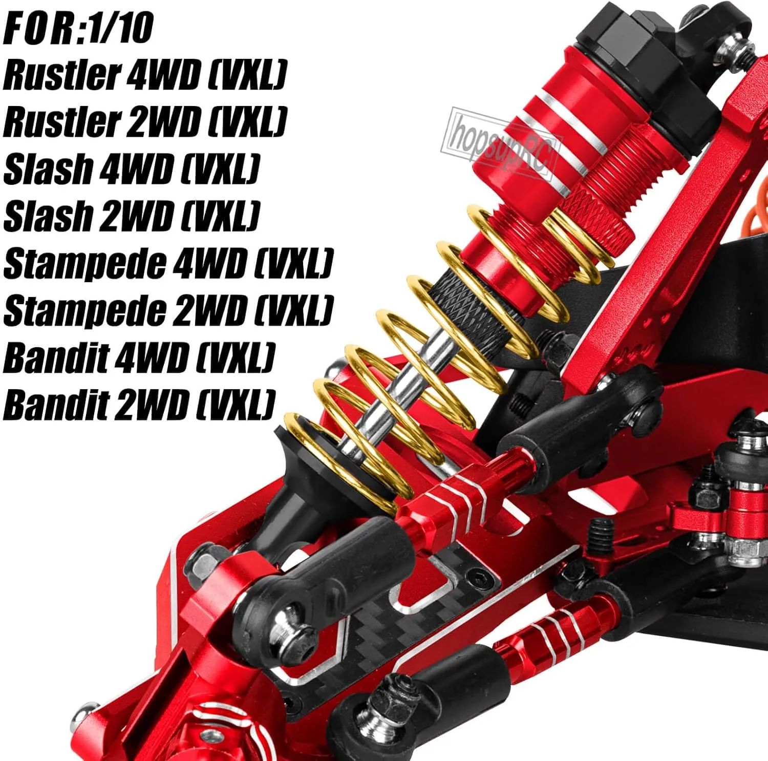 Upgrades Part Front Rear Assembled Full Metal Shocks Aluminum Big Bore RC Shocks Absorber Damper for 1/10 Slash/Rustler/Stampede/Bandit 4X4 4WD 2WD(VXL).Red(4PCS)