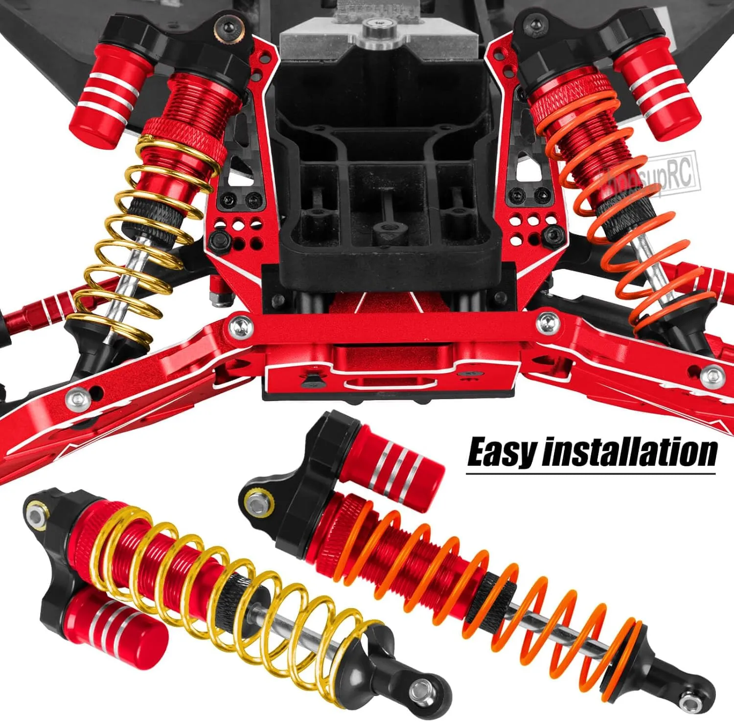 Upgrades Part Front Rear Assembled Full Metal Shocks Aluminum Big Bore RC Shocks Absorber Damper for 1/10 Slash/Rustler/Stampede/Bandit 4X4 4WD 2WD(VXL).Red(4PCS)