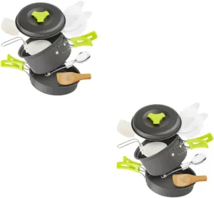 UPKOCH Portable Camping Cookware Person Outdoor Cooking Utensils with Non Stick Frying Pan Handle for Hiking