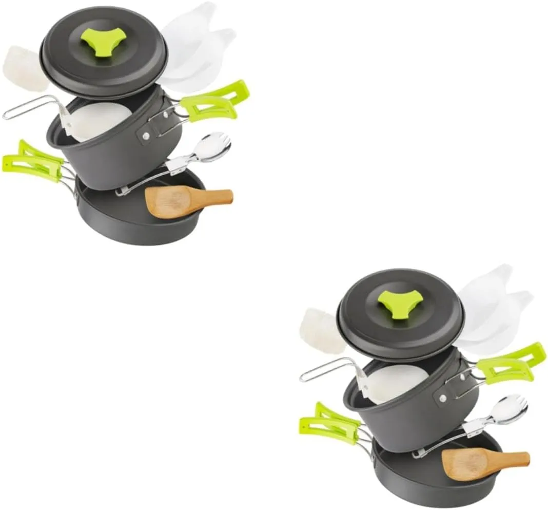 UPKOCH Portable Camping Cookware Person Outdoor Cooking Utensils with Non Stick Frying Pan Handle for Hiking