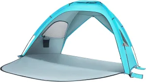 UPKOCH Portable Large Folding Beach Tent Double-Door for Camping Hiking Vacation Lightweight Light UPF Ventilated Easy Setup Includes Storage Bags Stakes for Wind Stability