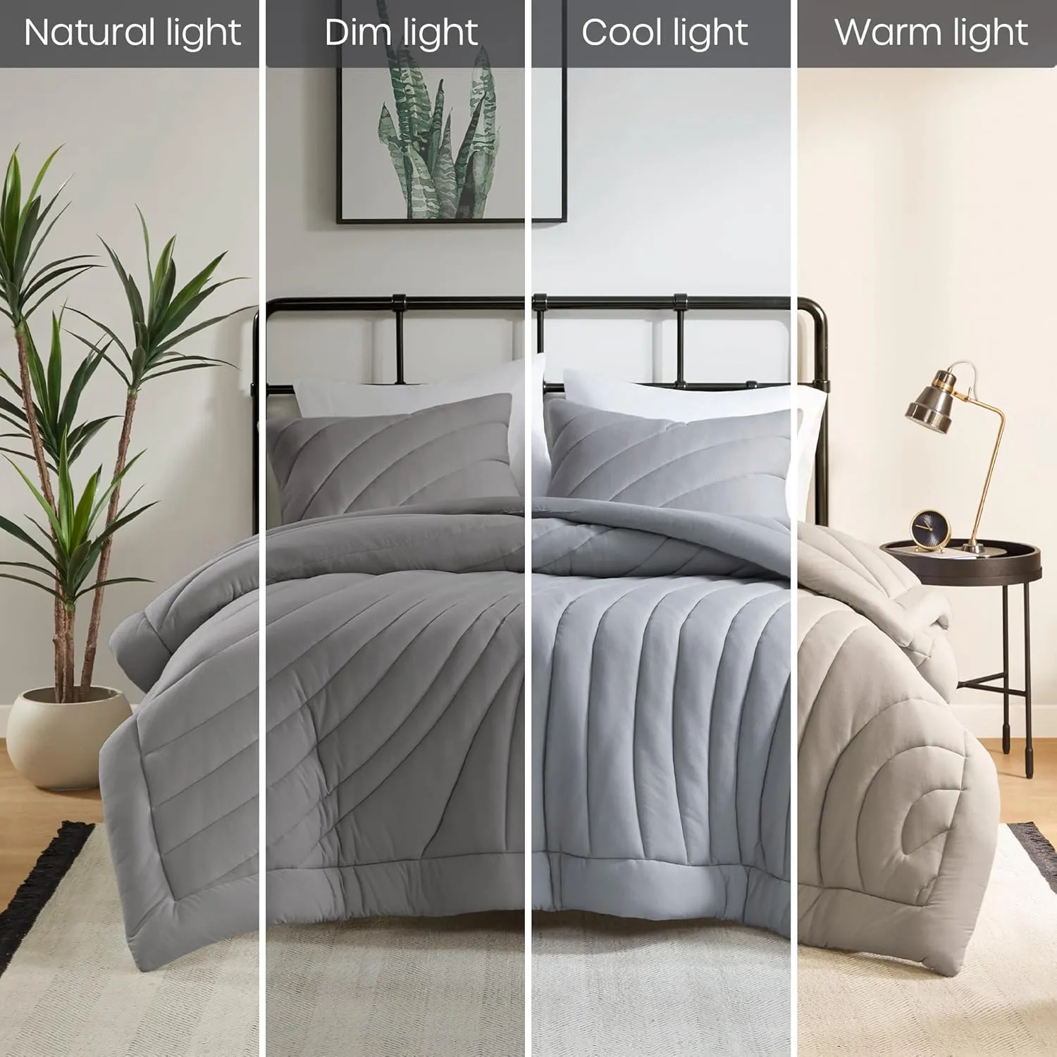 Urban Habitat King Comforter Set 350gsm Overfilled Puffy Quilting Jersey Comforters King Size, Modern All Season Lightweight Bedding Set King, Matching Shams, Juniper, King/Cal King, Gray 3 Piece