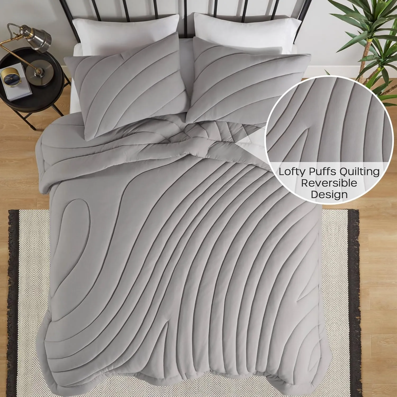 Urban Habitat King Comforter Set 350gsm Overfilled Puffy Quilting Jersey Comforters King Size, Modern All Season Lightweight Bedding Set King, Matching Shams, Juniper, King/Cal King, Gray 3 Piece