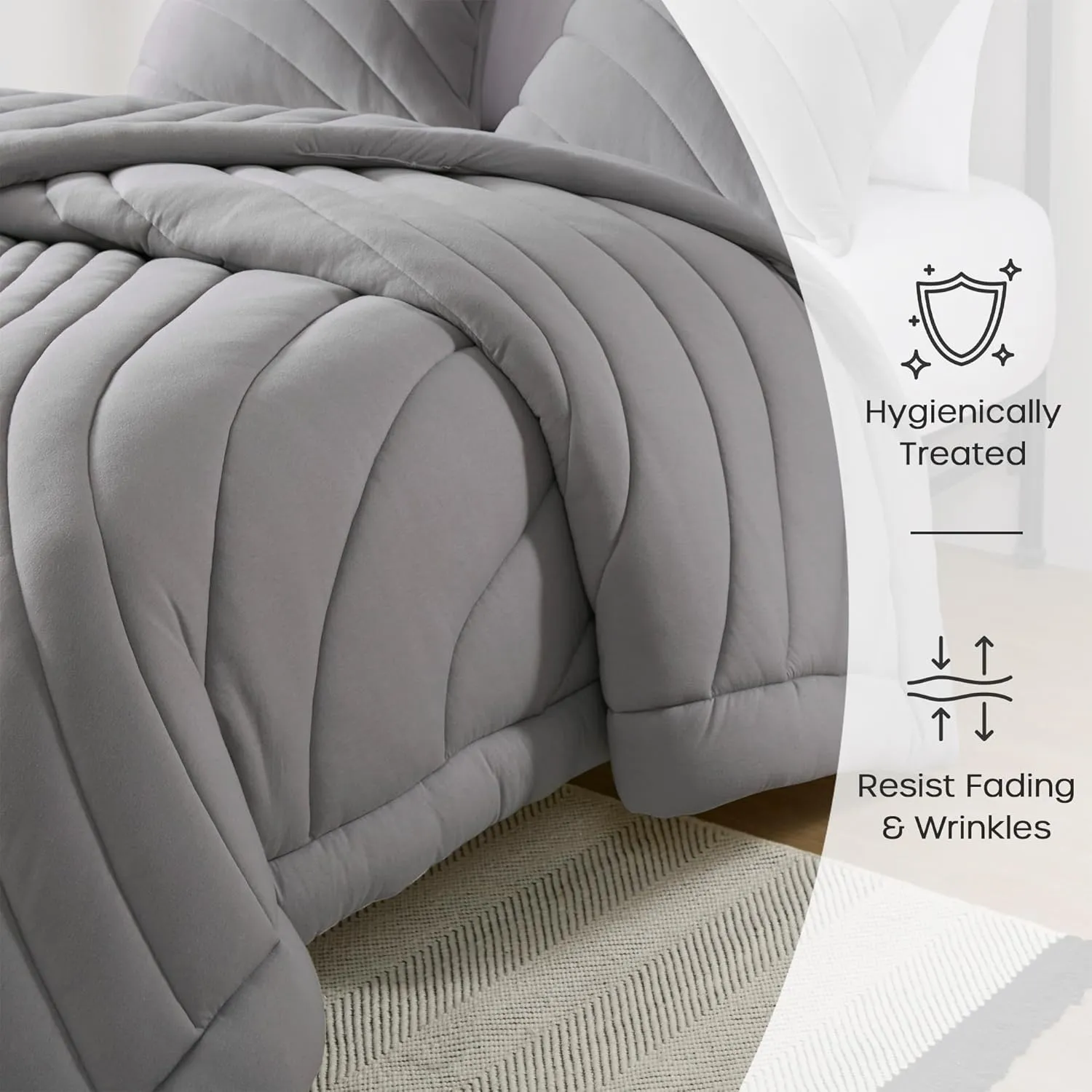 Urban Habitat King Comforter Set 350gsm Overfilled Puffy Quilting Jersey Comforters King Size, Modern All Season Lightweight Bedding Set King, Matching Shams, Juniper, King/Cal King, Gray 3 Piece