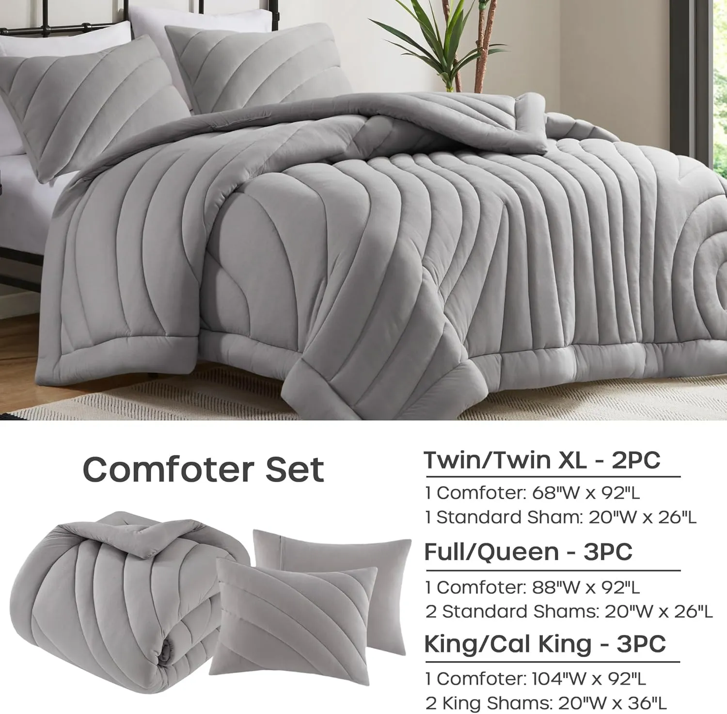 Urban Habitat King Comforter Set 350gsm Overfilled Puffy Quilting Jersey Comforters King Size, Modern All Season Lightweight Bedding Set King, Matching Shams, Juniper, King/Cal King, Gray 3 Piece