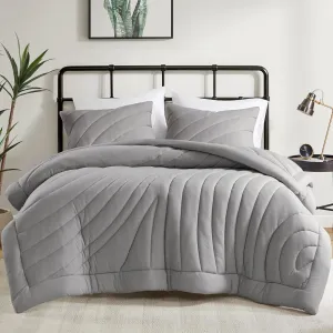 Urban Habitat King Comforter Set 350gsm Overfilled Puffy Quilting Jersey Comforters King Size, Modern All Season Lightweight Bedding Set King, Matching Shams, Juniper, King/Cal King, Gray 3 Piece