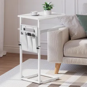 Vagusicc C Shaped End Table, 33" Tall Side Table for Couch, Adjustable Height Recliner Table Small Couch Side Tables, Sofa Tables Slide Under Sofa TV Tray Arm C Table for Living Room, Bedroom, White