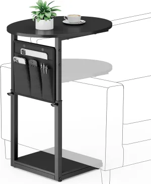 Vagusicc C Shaped End Table, Adjustable Height Small Side Table for Couch and Recliner, 32" Tall Couch Side Table Slide Under Sofa Tray Desk with Storage Bag for Living Room and Bedroom, Black