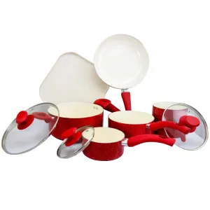 Valle Vista 9 Piece Nonstick Aluminum Cookware Set with Glass Lids in Red