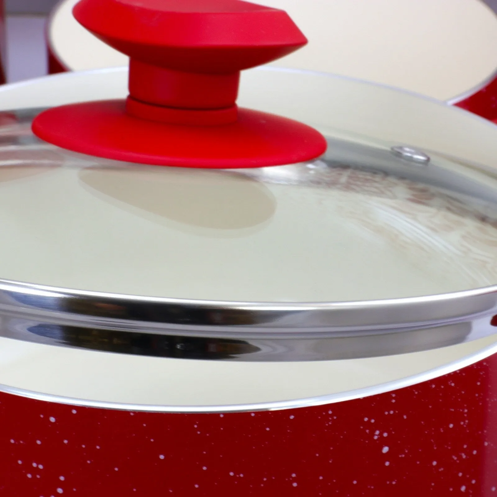 Valle Vista 9 Piece Nonstick Aluminum Cookware Set with Glass Lids in Red