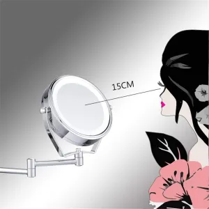 Vanity Makeup Mirrors Magnifying LED Lights Hotel Bathroom Shaving Cosmetic Double Folding Arms Wall Mirrors Chrome