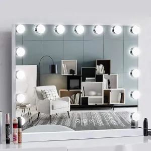 Vanity Mirror with Lights, Lighted Mirror with 15 Dimmable LED Bulbs for Dressing Room & Bedroom,Smart Touch Control 3 Modes Makeup Mirror with USB Port,Metal Frame HD Mirror Silver(23in)