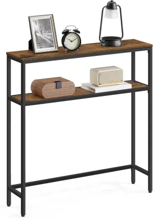 VASAGLE Console Table, 2-Tier Sofa Tables, 7.9 x 31.5 x 31.5 Inches, Narrow Entryway Table, Modern Entry Tables with 2 Shelves, for Living Room, Bedroom, Rustic Brown and Ink Black ULNT130K01