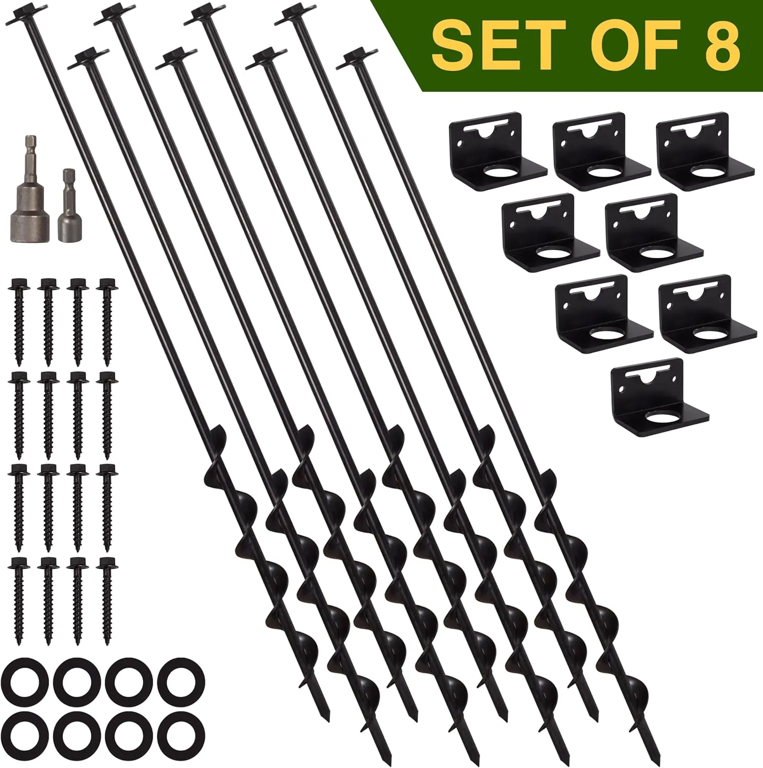 VASGOR 24” Mobile Home Anchors - Ground Anchor Screw in with Brackets and Adapter for Drill - Earth Anchors - Storage Shed and Swing Anchor Kits