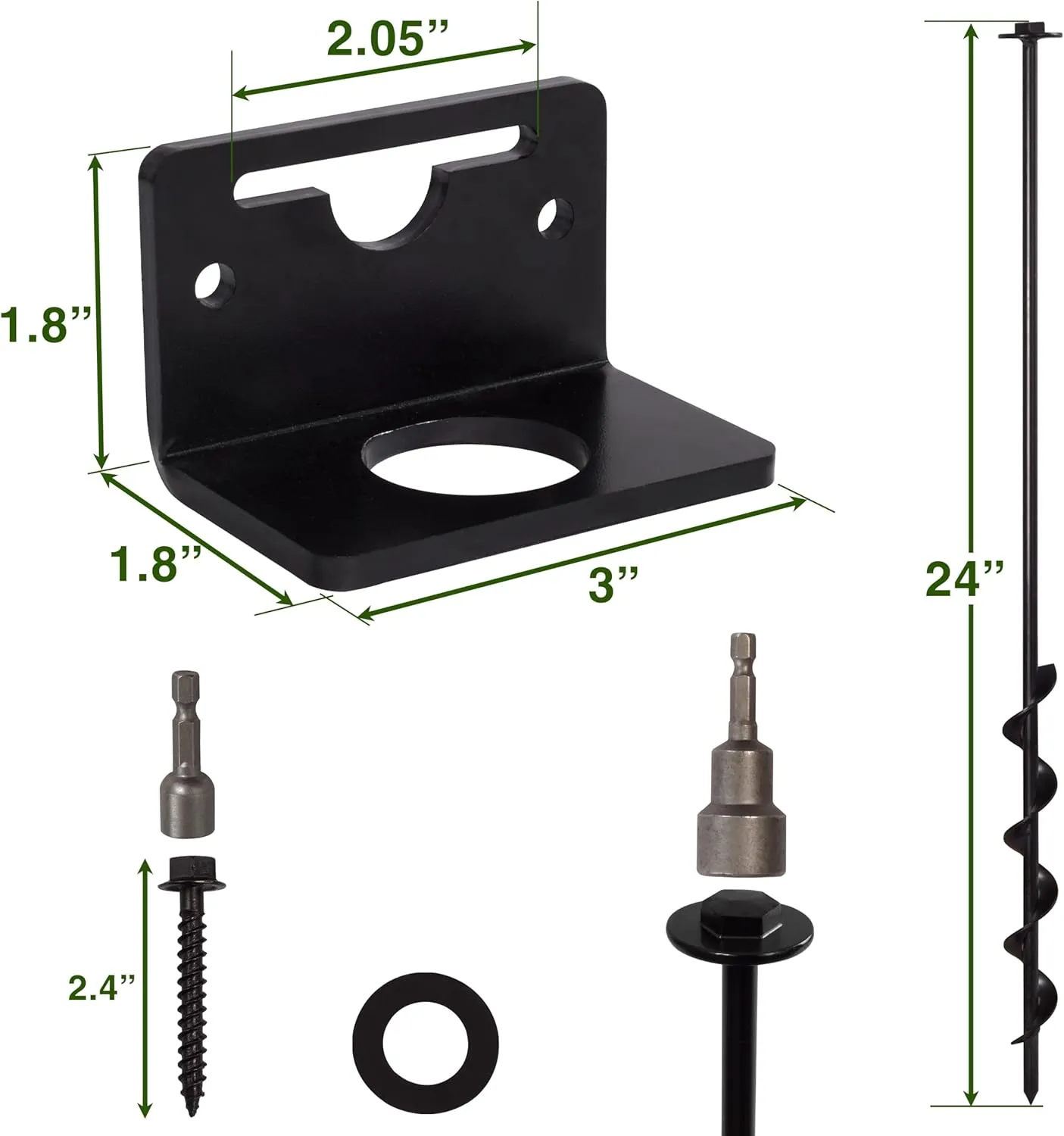 VASGOR 24” Mobile Home Anchors - Ground Anchor Screw in with Brackets and Adapter for Drill - Earth Anchors - Storage Shed and Swing Anchor Kits