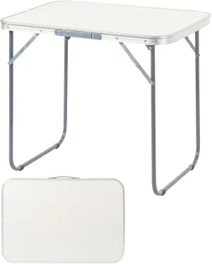 Vasitelan Camping Folding Table Portable Plastic Utility Small Indoor Outdoor Adjustable Height Table with Carrying Handle, Camping and Party,White